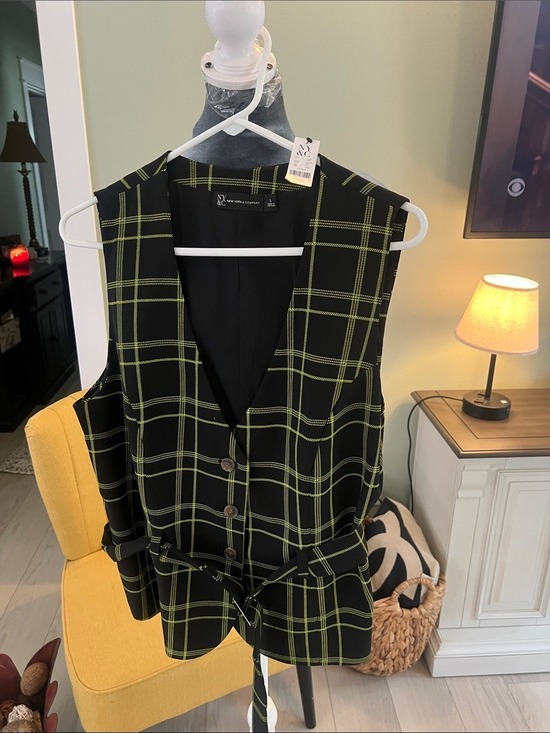 New York & Company Jackets & Blazers - New York & Company Black Vest with Lime Green Windowpane